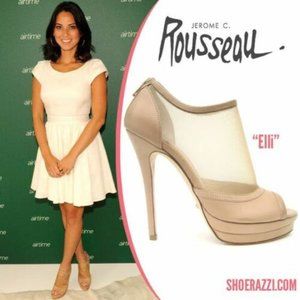 7.5 JEROME C. ROUSSEAU ELLI PEEP-TOE NUDE BOOTIES Pre Owned very Nice